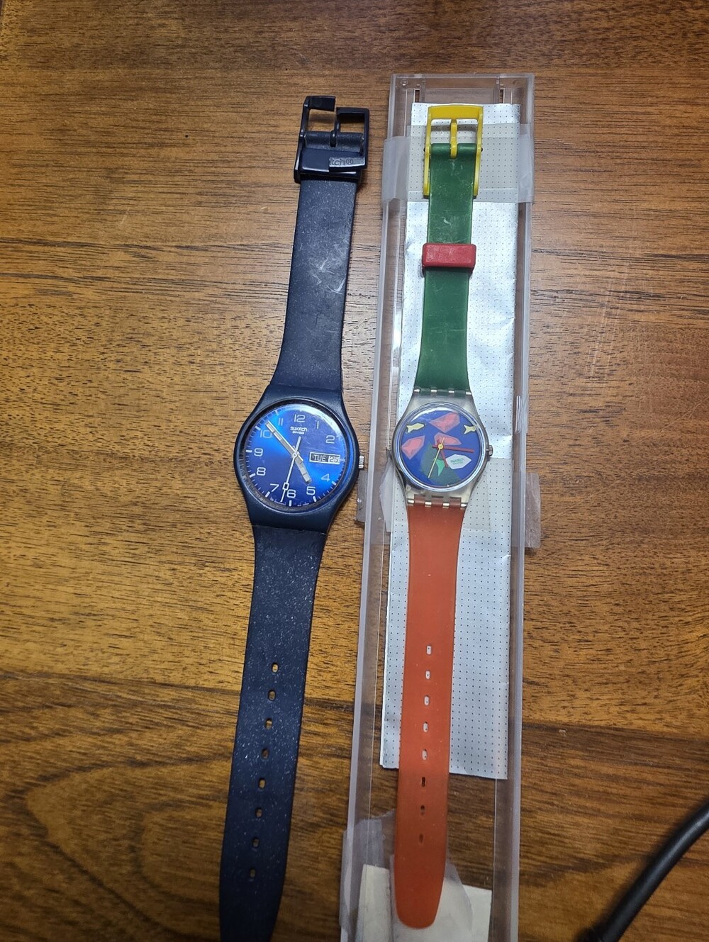 Lot Of 2 Men's & Women's Colorful Swatch Watch with Green, Orange & Yellow Strap